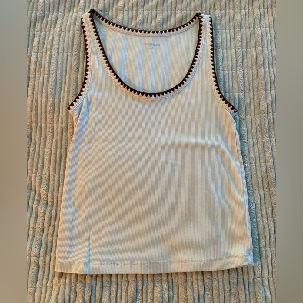 Old Navy White Tank Top with Brown Trim